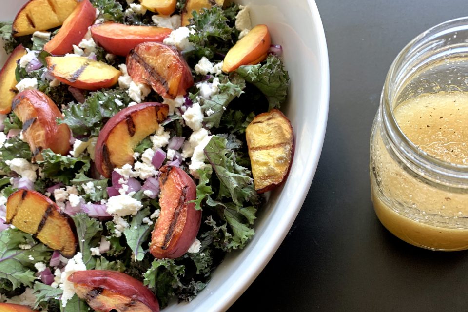 Grilled Peach Salad with White Balsamic Vinaigrette - Zeal and Zest